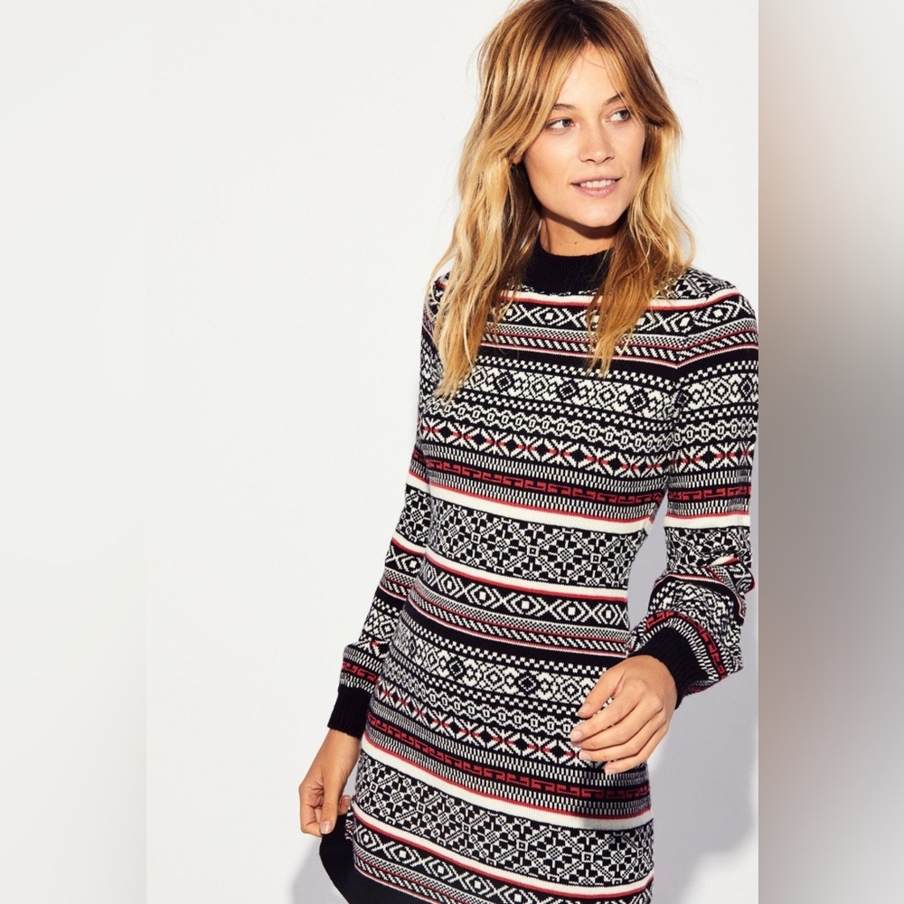 Free People Faero Fair Isle Nordic Knit Sweater Dress Balloon Sleeves